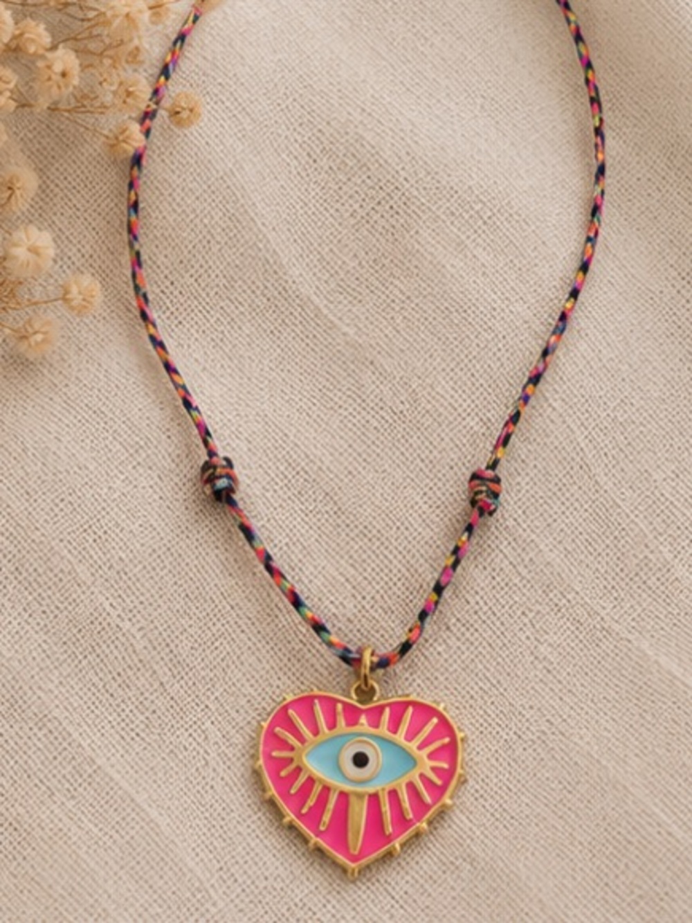 Hot Pink Evil Eye Heart Pendant Necklace | Colorful Boho Charm